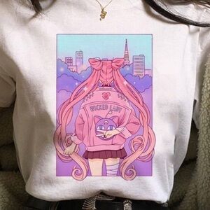 Pink Wicked Lady Anime Character Graphic on White T-Shirt